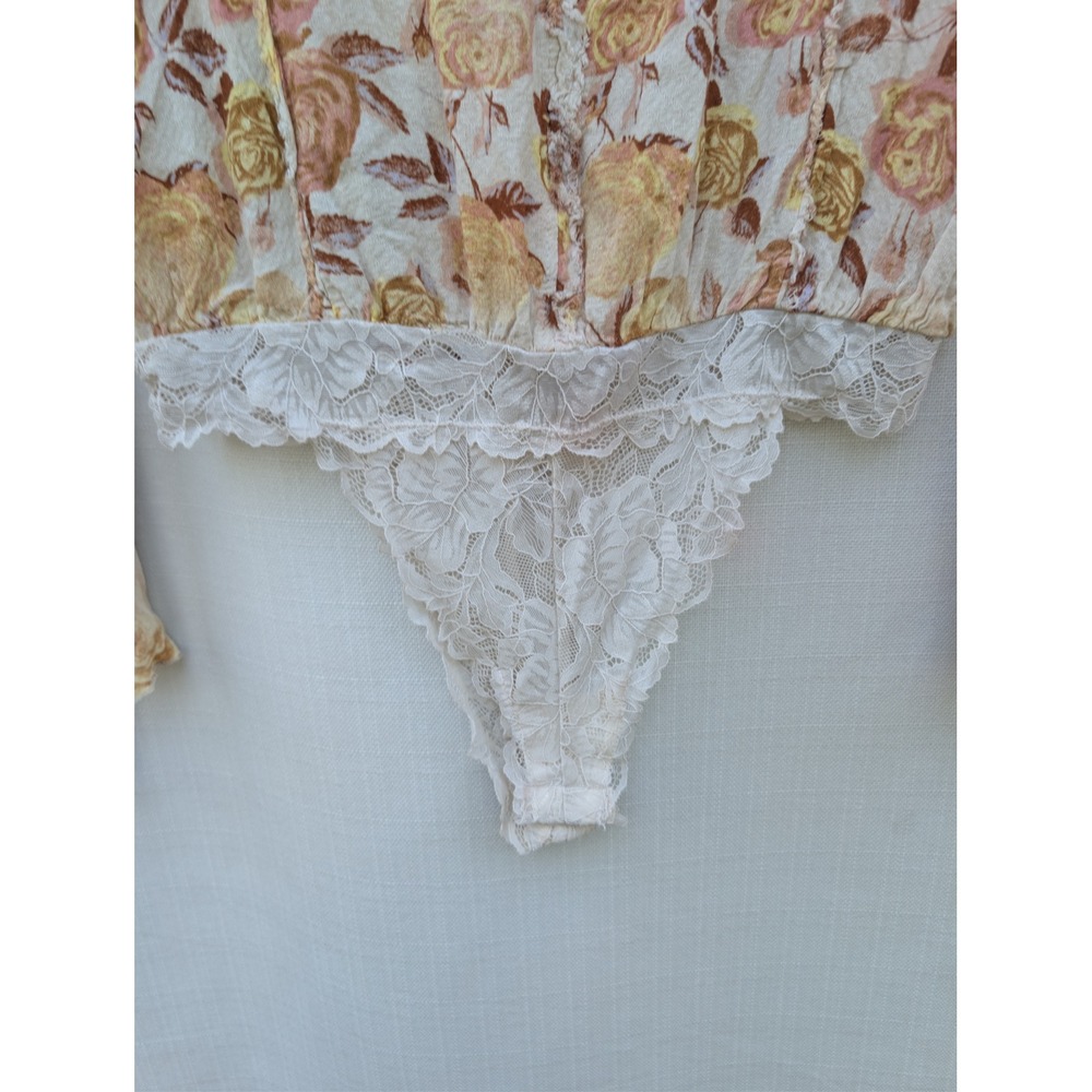 Intimately Free People Plunge Bodysuit Womens SP Yellow Floral Fairycore - Picture 2 of 9